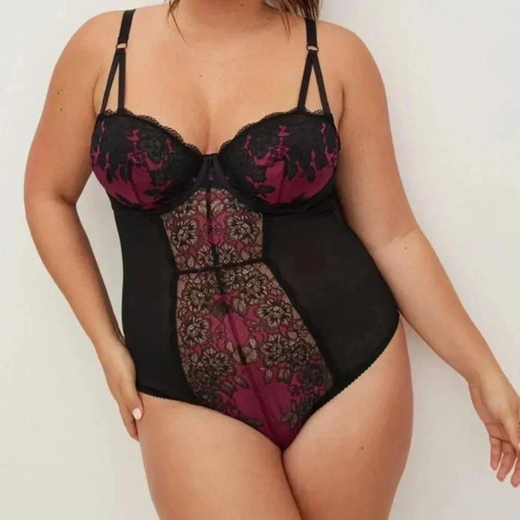 torrid Other - Torrid Black/Pink Lace Boudoir Underwire Bodysuit 0